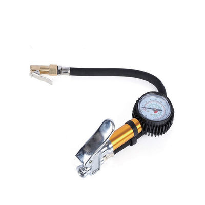 Tire Gauge w/Inflation Gun: 0-15bar, Short Hose for Cars/Motorcycles/Bicycles