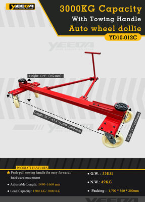 3000KG Auto Wheel Dolly with Push-Pull Towing Handle and Adjustable Length for Vehicle Positioning
