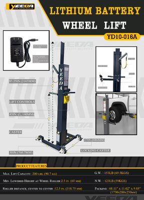 200LB Lift Capacity Lithium Battery Wheel Lift with Locking Caster Base for Garage Wheel Handling